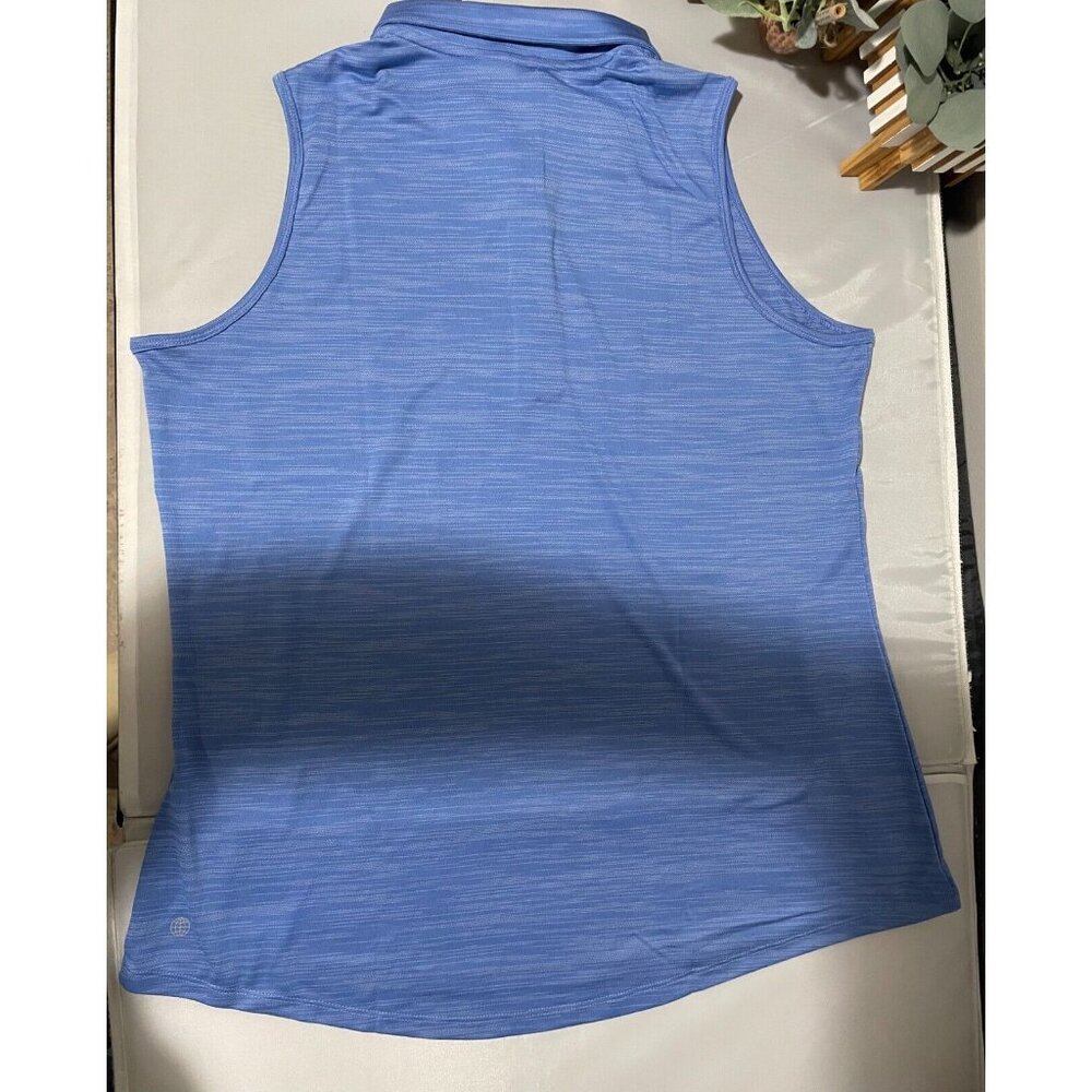 Adidas Polo Shirt Womens XL Sleeveless 4 Way Stretch Breathable Space Dye Blue - Picture 8 of 16